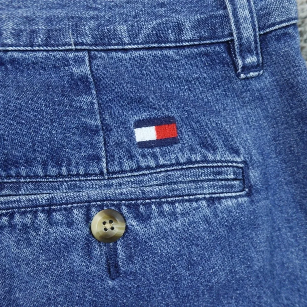 VTG Tommy Hilfiger Shorts Mens 34 Dark Blue Denim Pleated Chino Golf 90s Dad Y2K